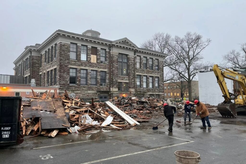workers removing debris